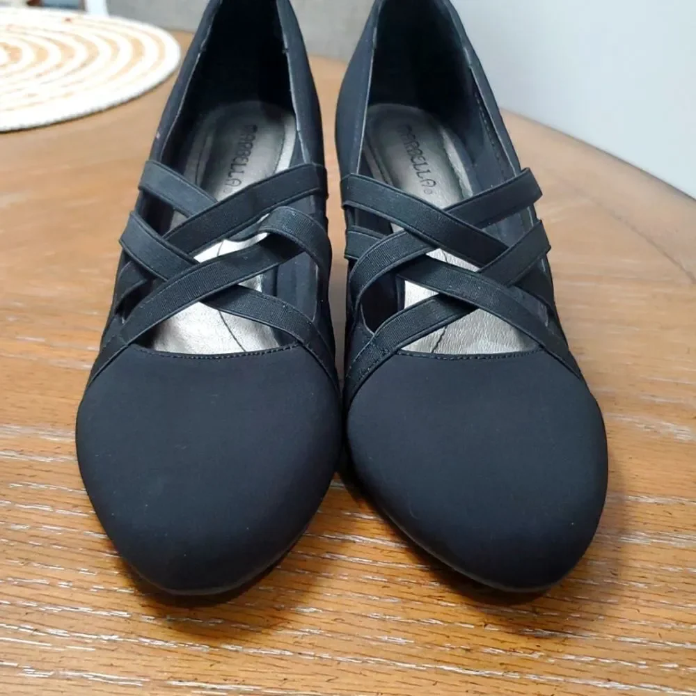 Marbella Charlotte Women SZ 9.5W Black Strappy 3inch Heels